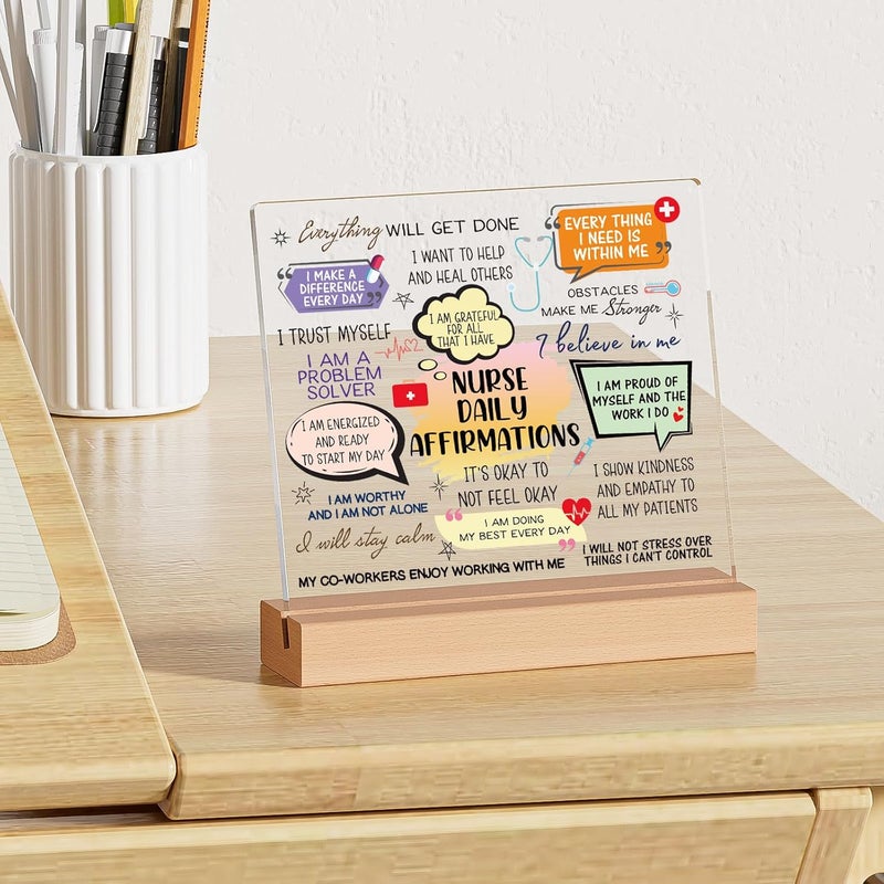 Funnli Nurse Gifts for Women Men, Nurse Gifts Acrylic Plaque with Daily Affirmations, Birthday Christmas Thanksgiving Appreciation Graduation Gifts for Women Nurse, Nurses Week/Day Gift - Image 4